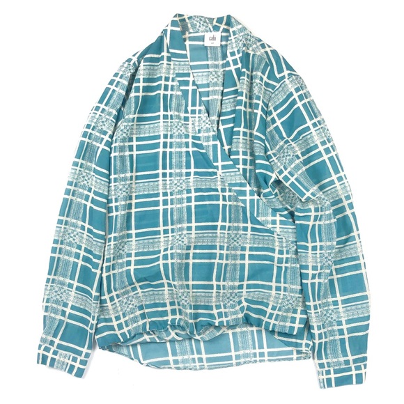 CAbi Wrap Front Blouse Windowpane Check Print Size Medium - Picture 2 of 6